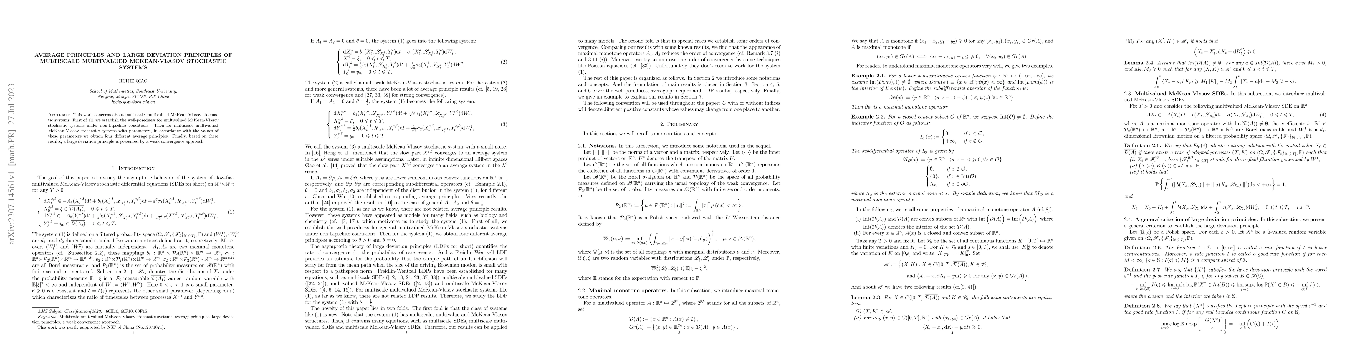 Thumbnail for Average principles and large deviation principles of multiscale
  multivalued McKean-Vlasov stochastic systems
