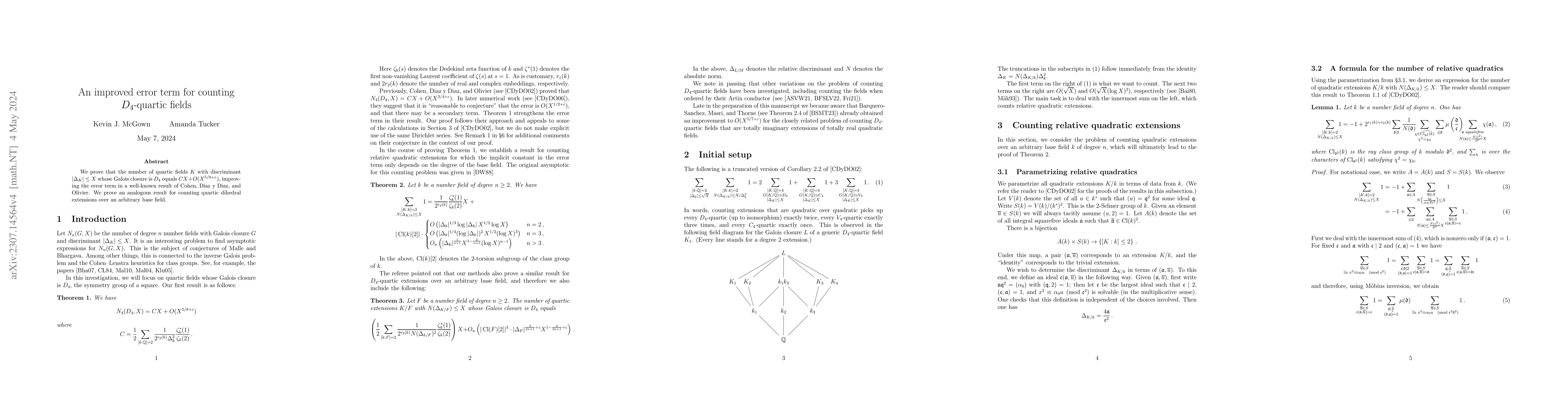 Thumbnail for An improved error term for counting $D_4$-quartic fields