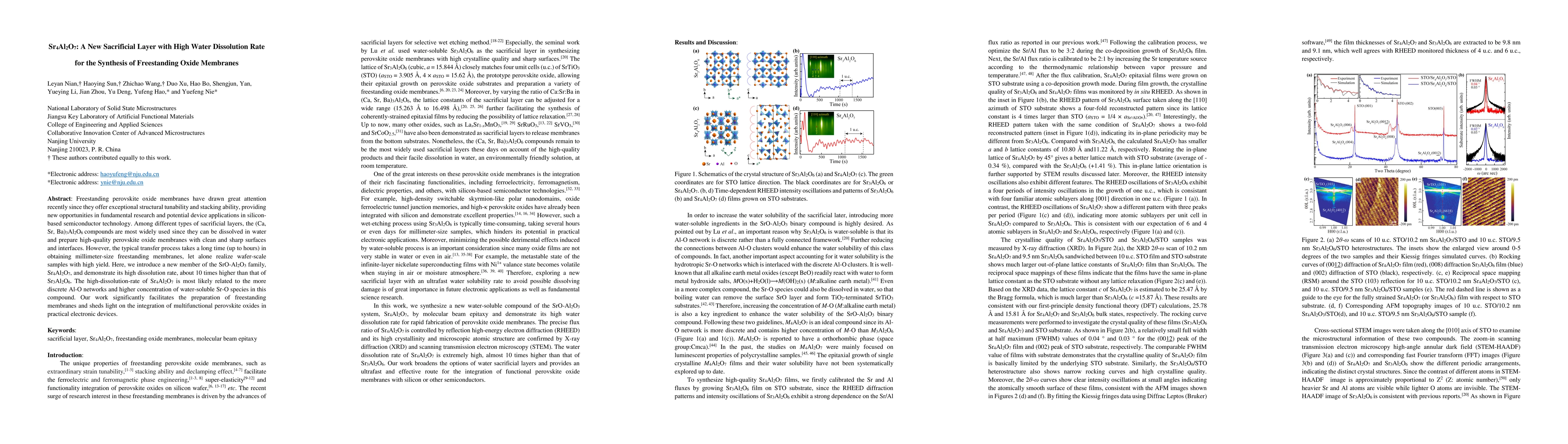 Thumbnail for $ \mathrm{Sr}_{4}\mathrm{Al}_{2}\mathrm{O}_{7}$: A New Sacrificial Layer
  with High Water Dissolution Rate for the Synthesis of Freestanding Oxide
  Membranes