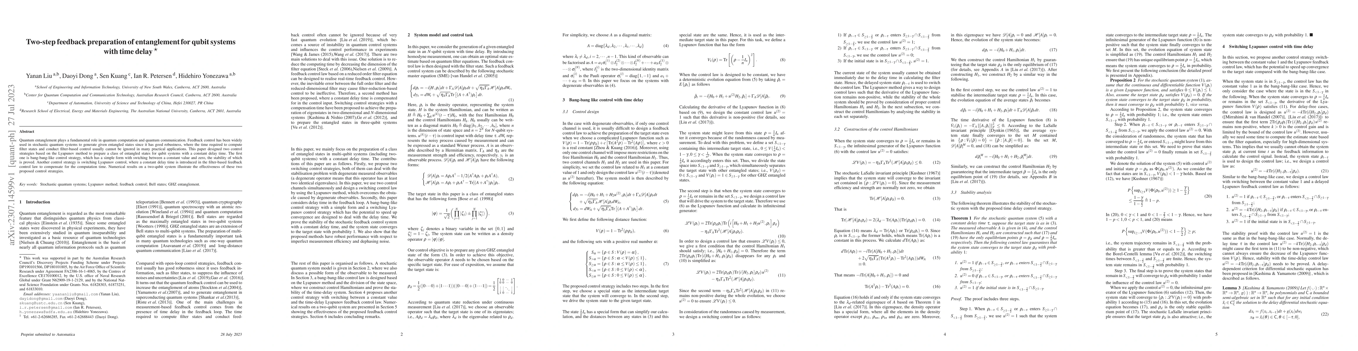 Thumbnail for Two-step feedback preparation of entanglement for qubit systems with
  time delay
