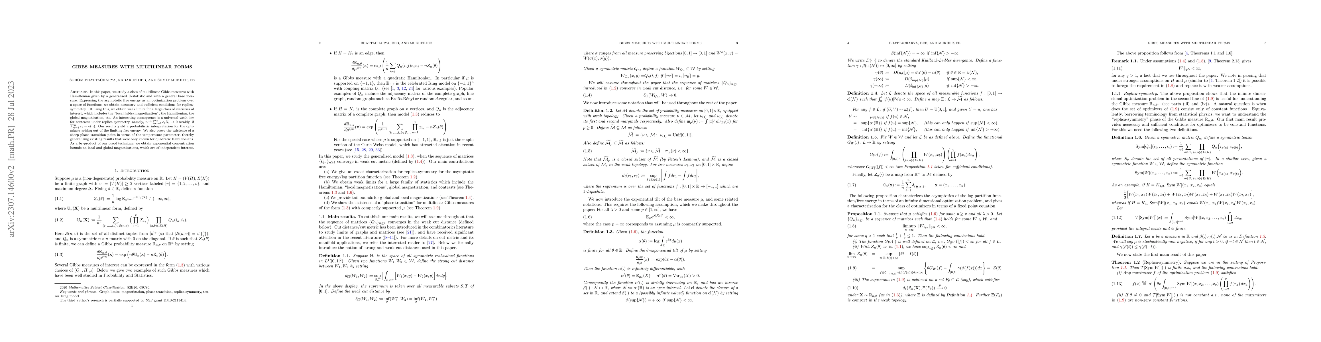 Thumbnail for Gibbs Measures with Multilinear Forms