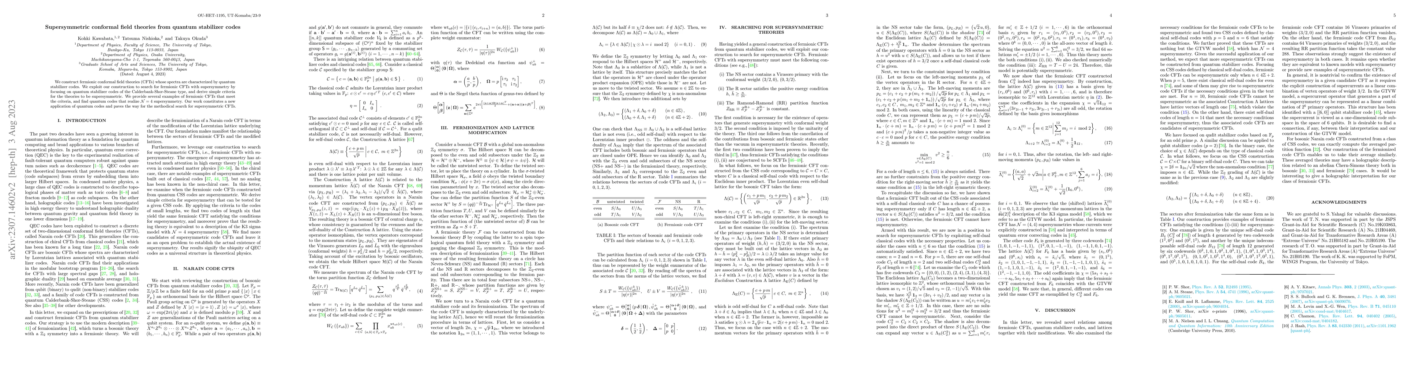 Thumbnail for Supersymmetric conformal field theories from quantum stabilizer codes