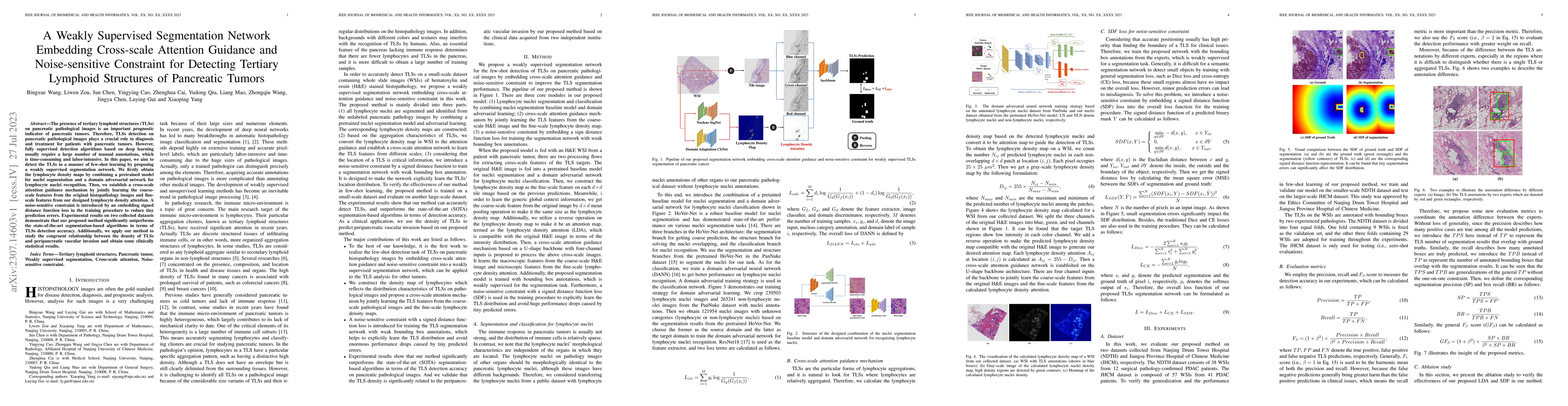 Thumbnail for A Weakly Supervised Segmentation Network Embedding Cross-scale Attention
  Guidance and Noise-sensitive Constraint for Detecting Tertiary Lymphoid
  Structures of Pancreatic Tumors