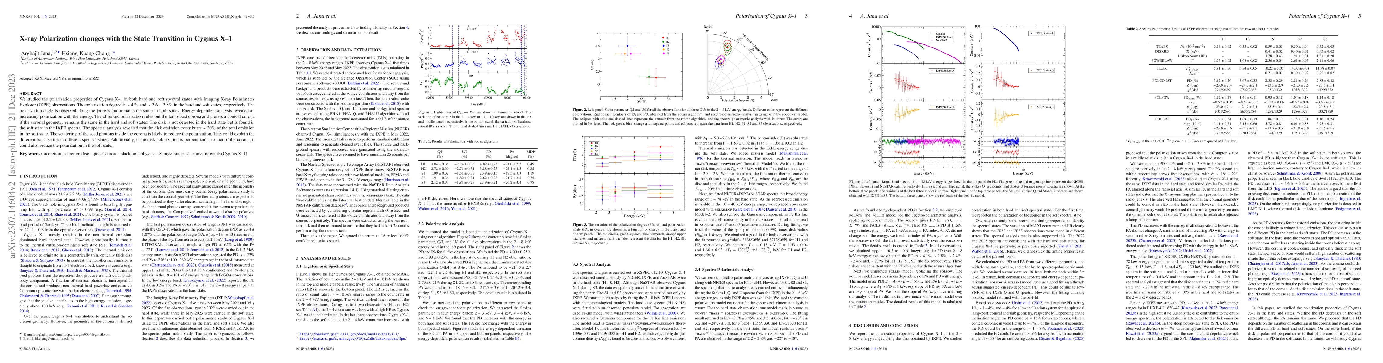 Thumbnail for X-ray Polarization changes with the State Transition in Cygnus X--1