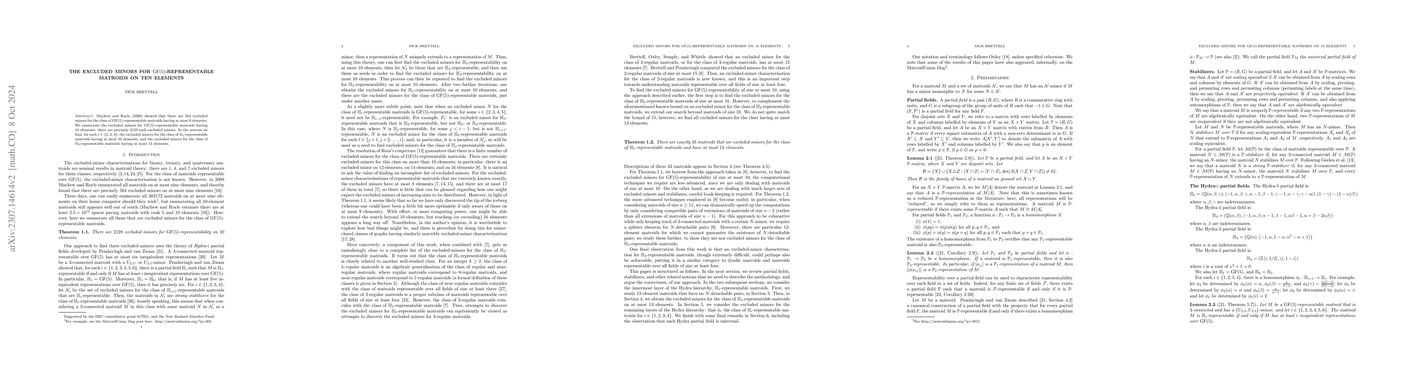 Thumbnail for The excluded minors for GF(5)-representable matroids on ten elements