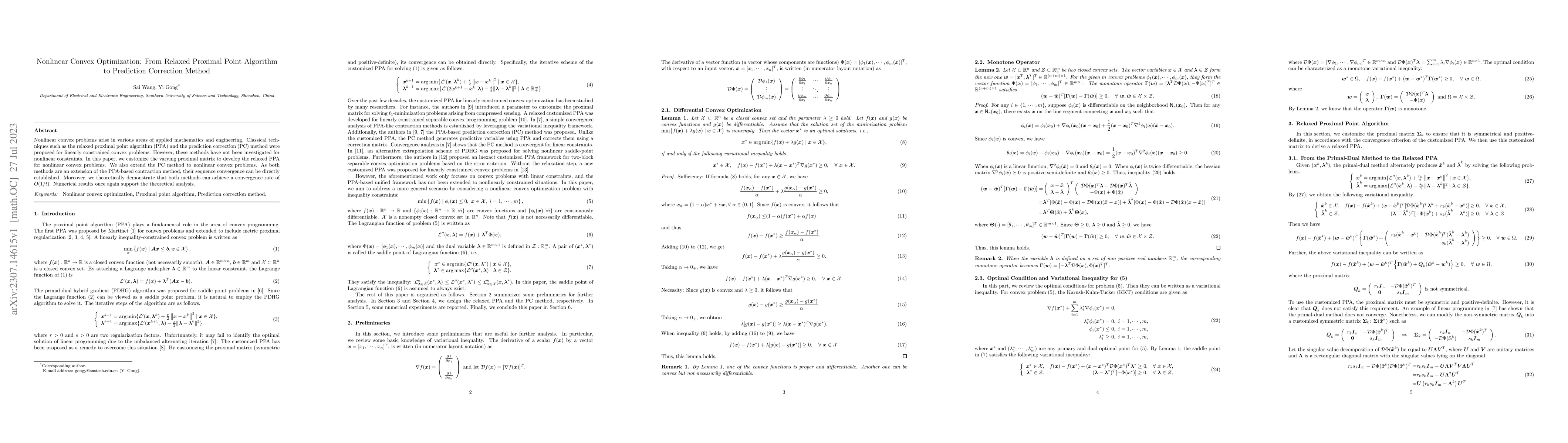 Thumbnail for Nonlinear Convex Optimization: From Relaxed Proximal Point Algorithm to
  Prediction Correction Method