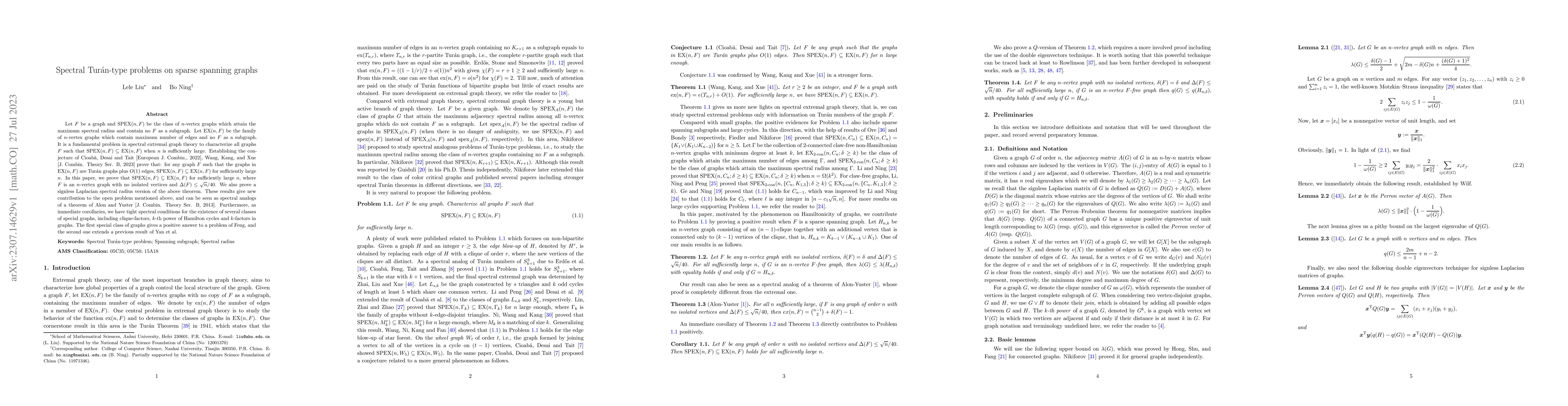 Thumbnail for Spectral Tur\'an-type problems on sparse spanning graphs