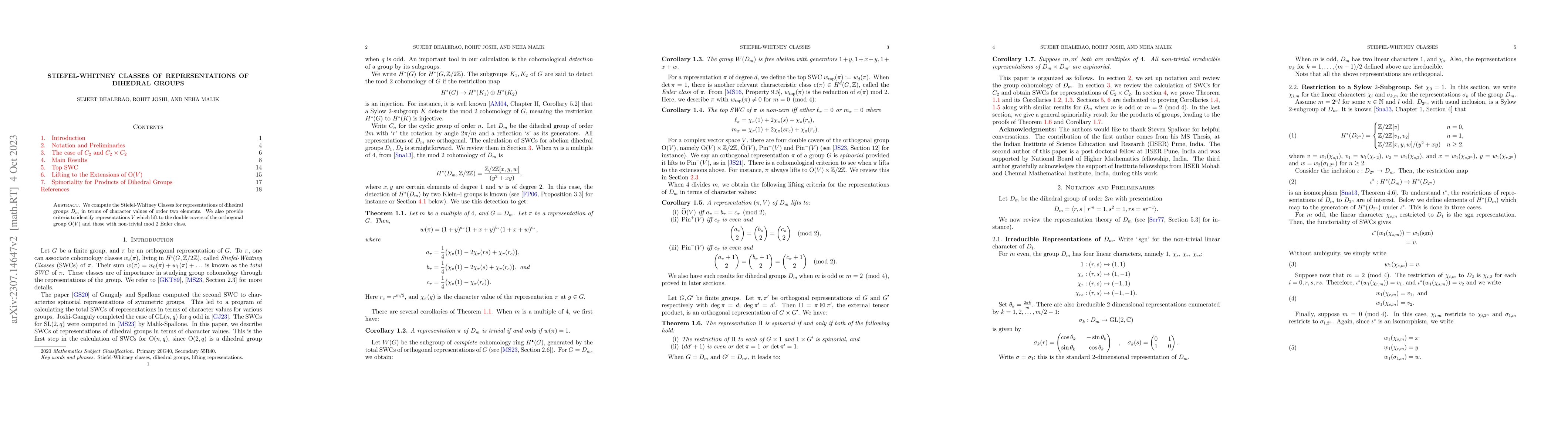 Thumbnail for Stiefel-Whitney Classes Of Representations Of Dihedral Groups
