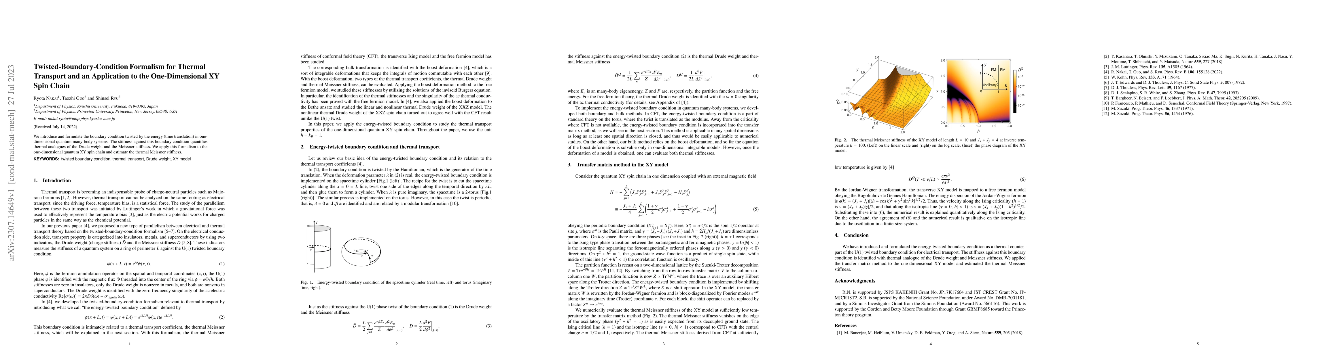 Thumbnail for Twisted-Boundary-Condition Formalism for Thermal Transport and an
  Application to the One-Dimensional XY Spin Chain