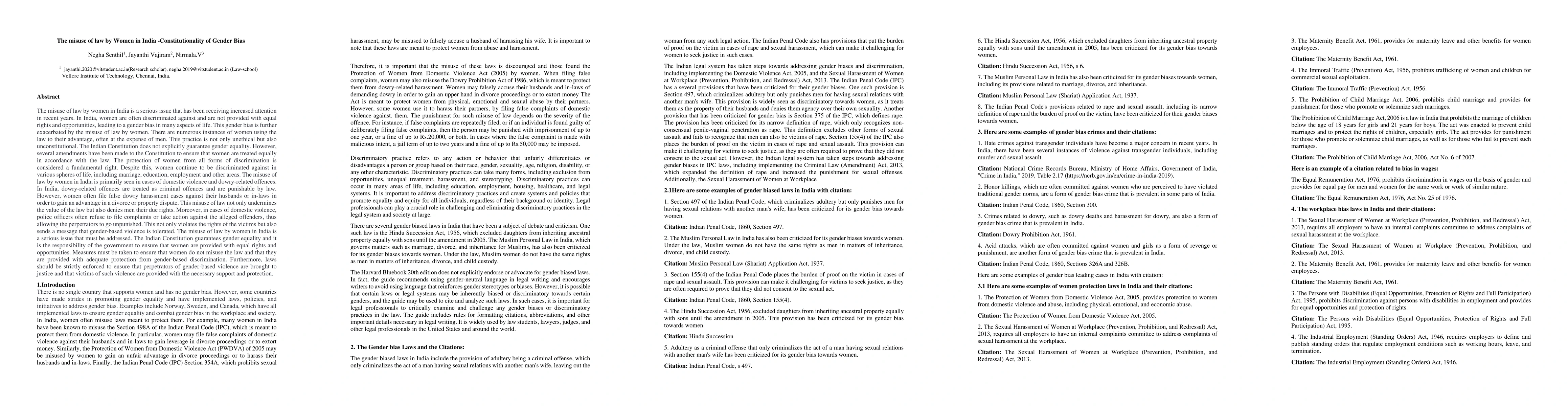 Thumbnail for The misuse of law by Women in India -Constitutionality of Gender Bias