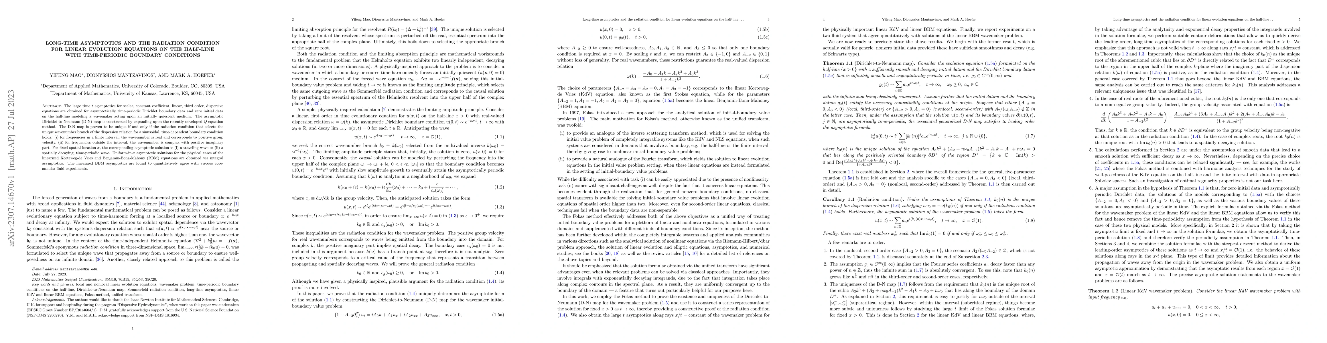 Thumbnail for Long-time asymptotics and the radiation condition for linear evolution
  equations on the half-line with time-periodic boundary conditions