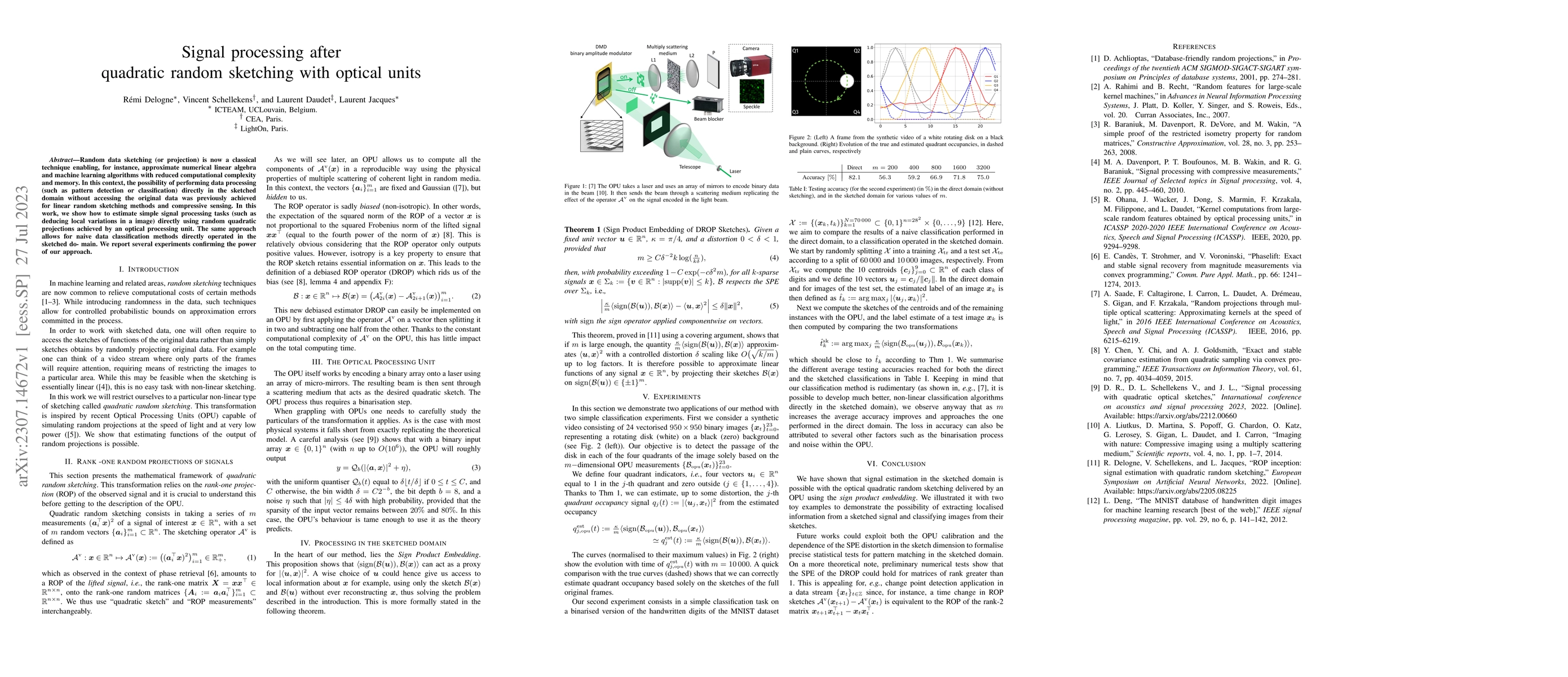 Thumbnail for Signal processing after quadratic random sketching with optical units