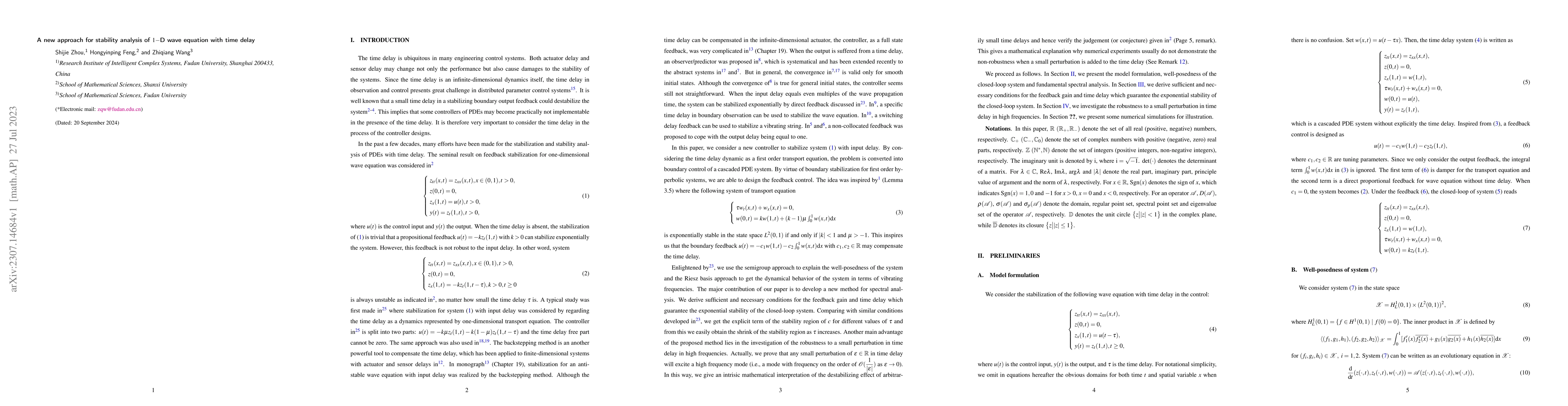 Thumbnail for A new approach for stability analysis of 1-D wave equation with time
  delay