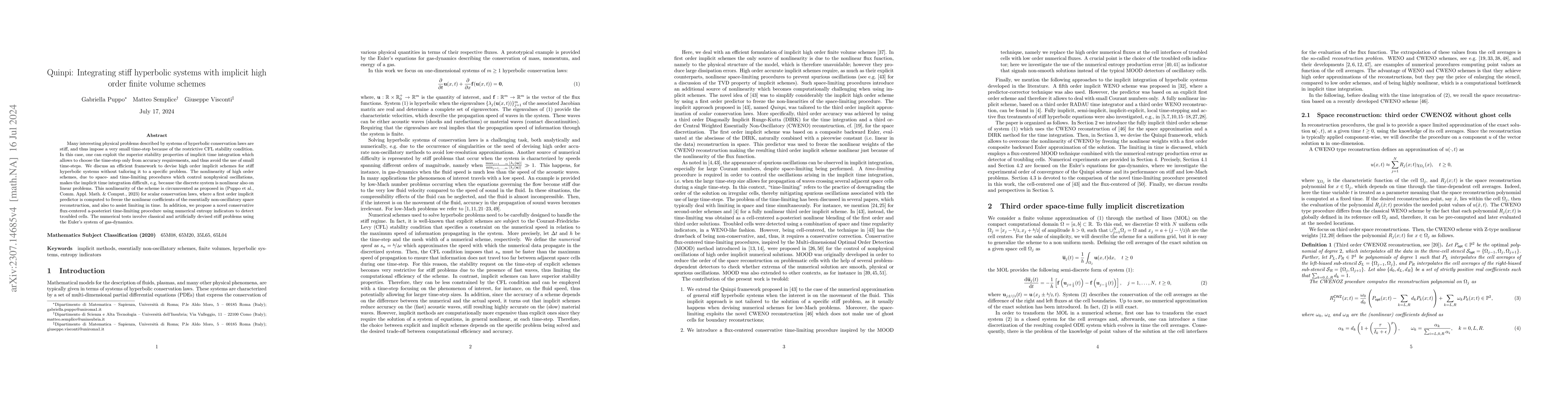 Thumbnail for Quinpi: Integrating stiff hyperbolic systems with implicit high order
  finite volume schemes