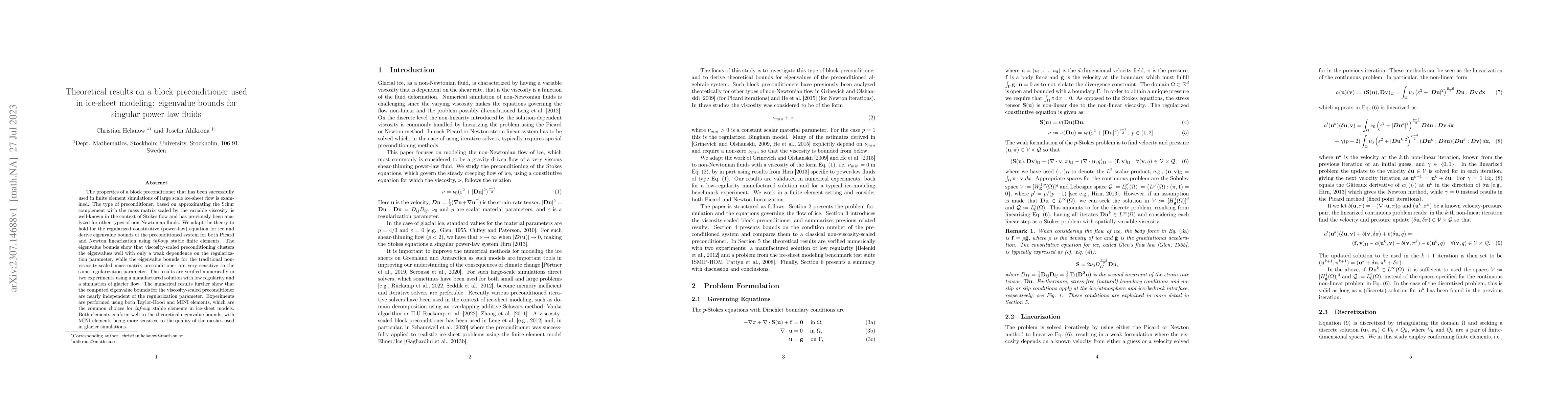 Thumbnail for Theoretical results on a block preconditioner used in ice-sheet
  modeling: eigenvalue bounds for singular power-law fluids