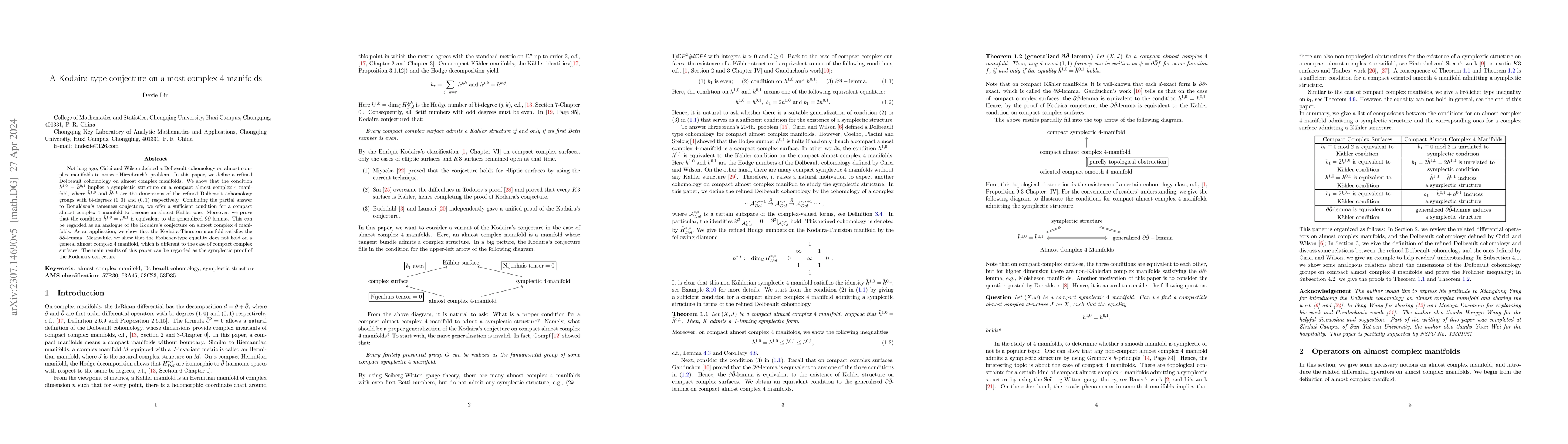 Thumbnail for A Kodaira type conjecture on almost complex 4 manifolds