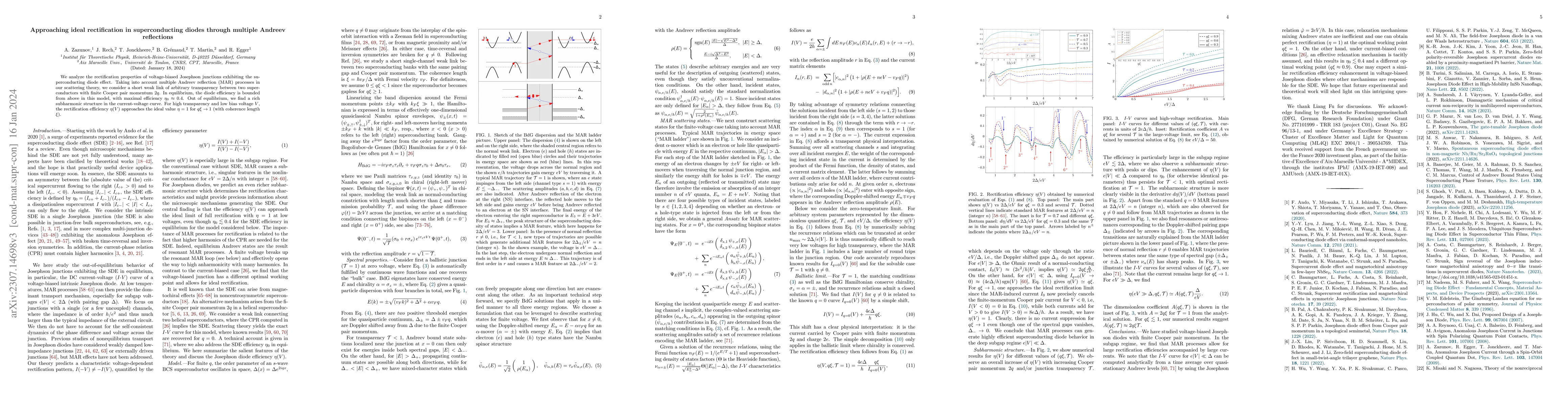 Thumbnail for Approaching ideal rectification in superconducting diodes through
  multiple Andreev reflections