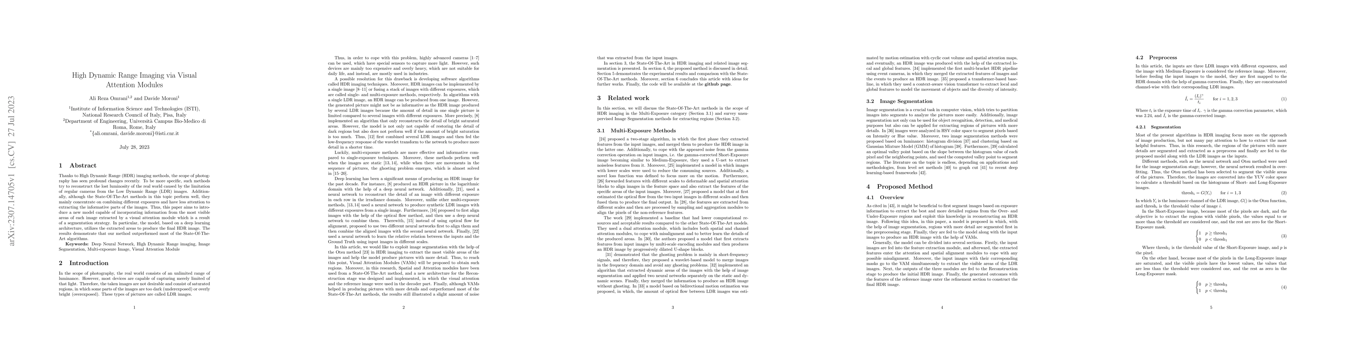 Thumbnail for High Dynamic Range Imaging via Visual Attention Modules