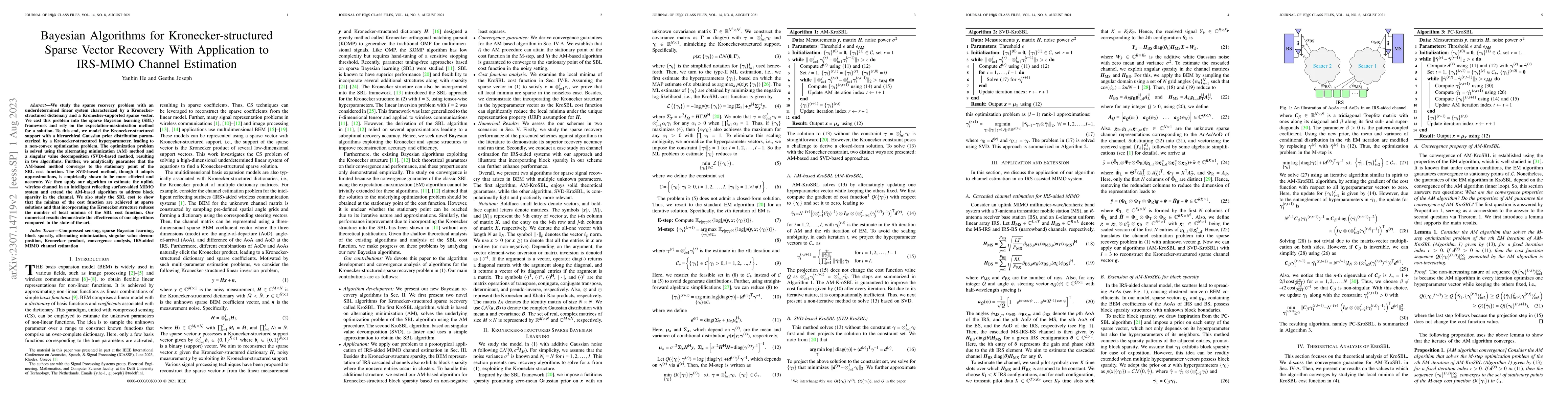 Thumbnail for Bayesian Algorithms for Kronecker-structured Sparse Vector Recovery With
  Application to IRS-MIMO Channel Estimation