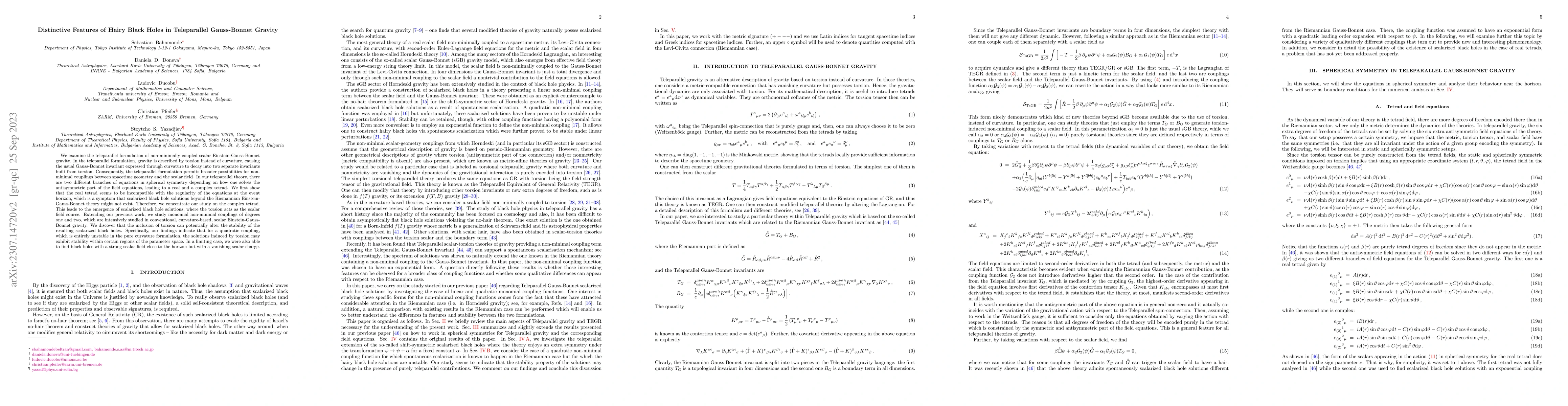 Thumbnail for Distinctive Features of Hairy Black Holes in Teleparallel Gauss-Bonnet
  Gravity