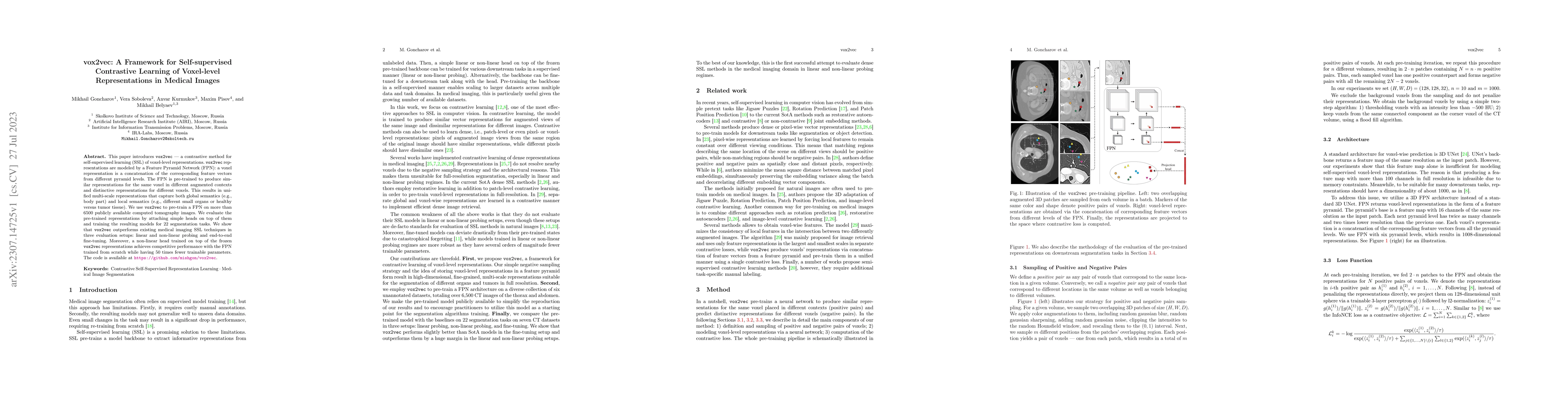 Thumbnail for vox2vec: A Framework for Self-supervised Contrastive Learning of
  Voxel-level Representations in Medical Images