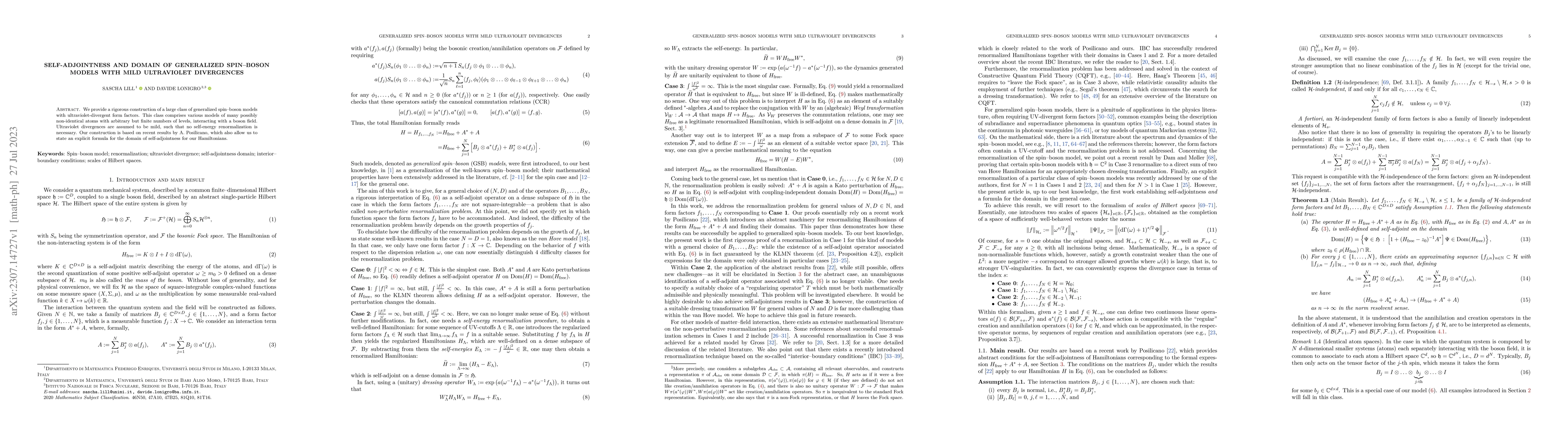 Thumbnail for Self-adjointness and domain of generalized spin-boson models with mild
  ultraviolet divergences