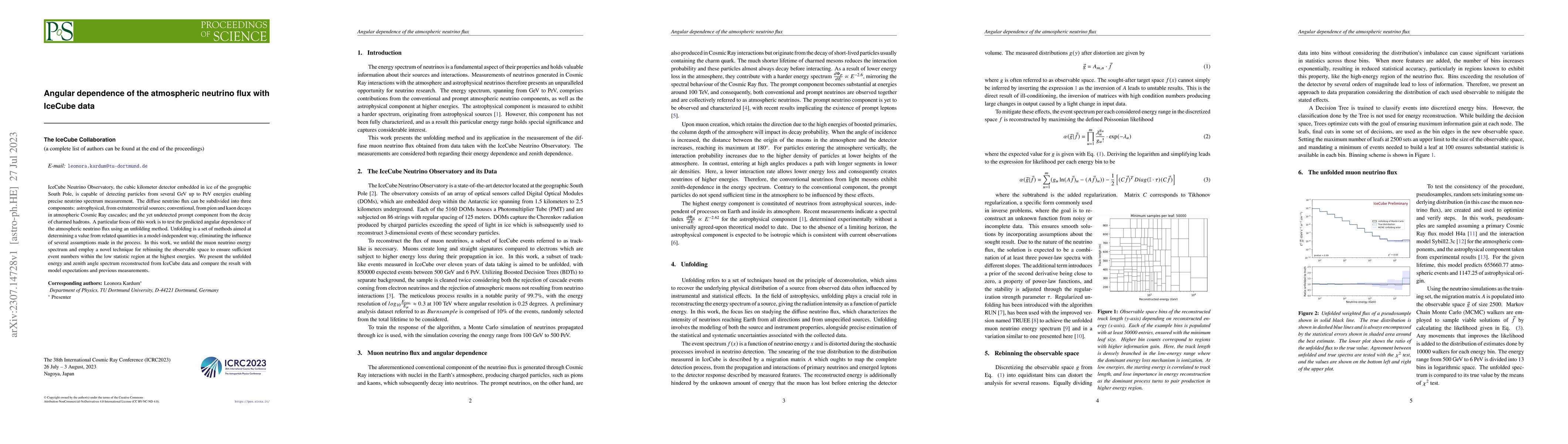 Thumbnail for Angular dependence of the atmospheric neutrino flux with IceCube data