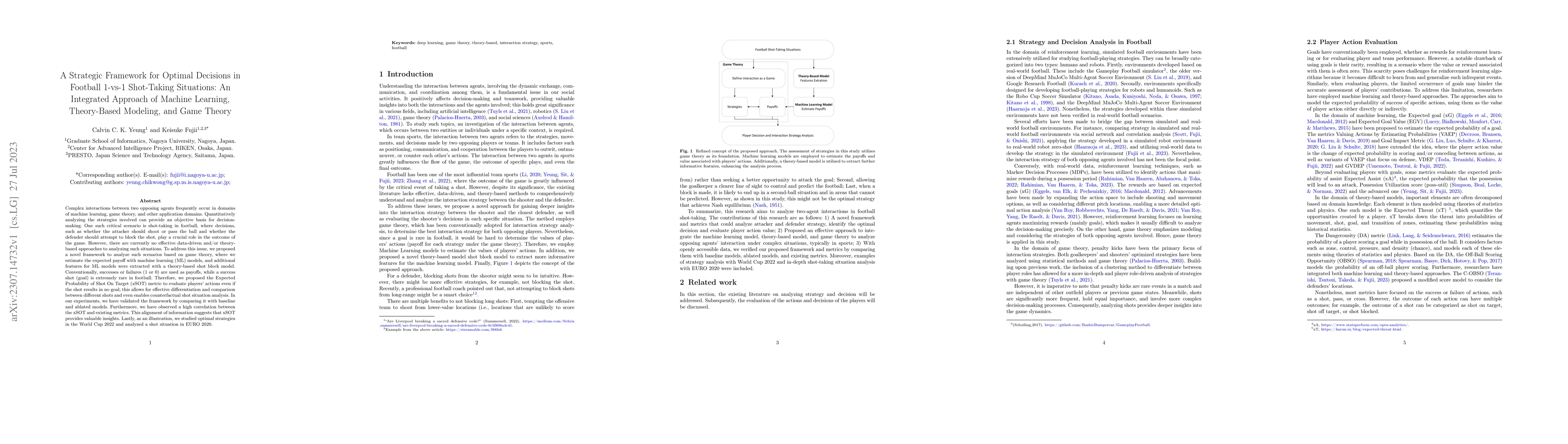 Thumbnail for A Strategic Framework for Optimal Decisions in Football 1-vs-1
  Shot-Taking Situations: An Integrated Approach of Machine Learning,
  Theory-Based Modeling, and Game Theory
