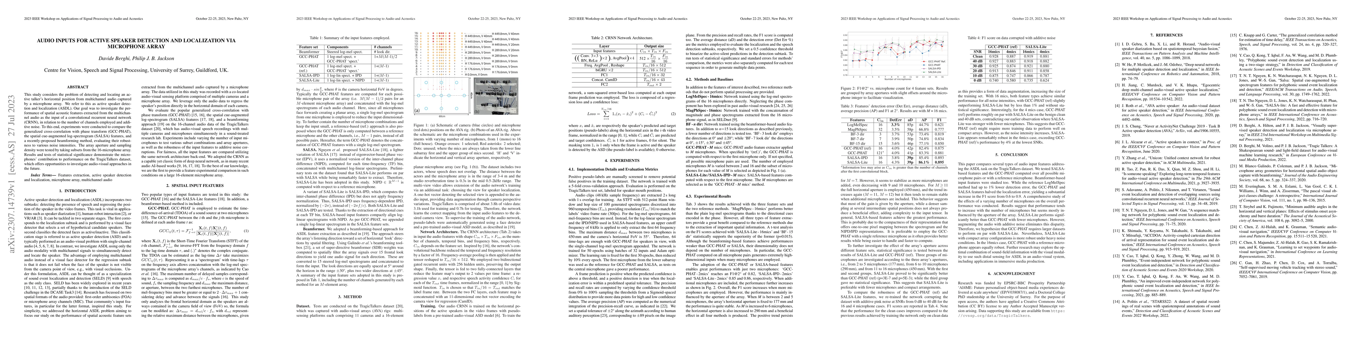 Thumbnail for Audio Inputs for Active Speaker Detection and Localization via
  Microphone Array