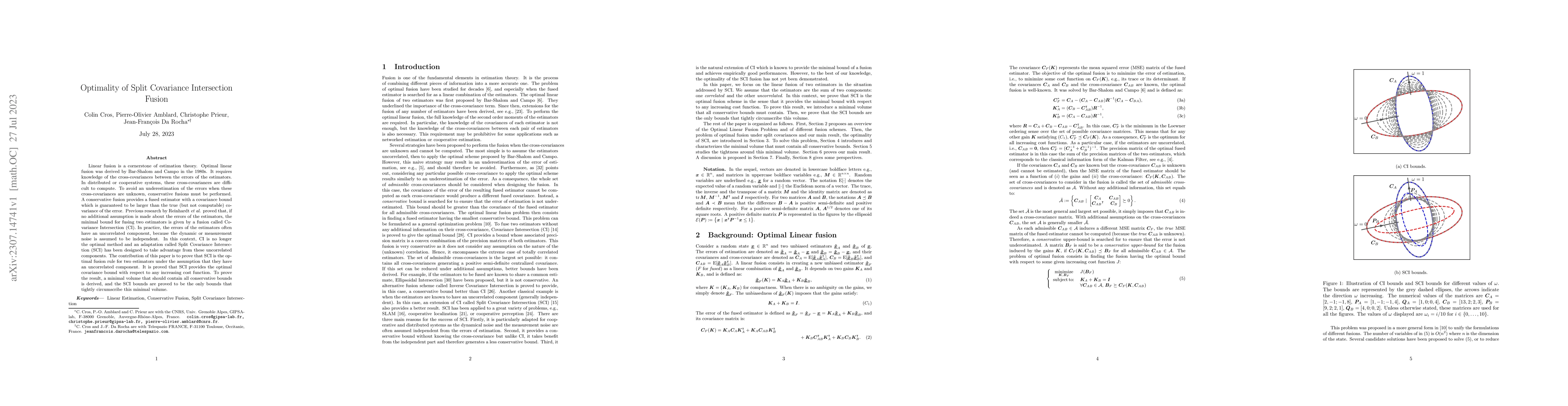 Thumbnail for Optimality of Split Covariance Intersection Fusion
