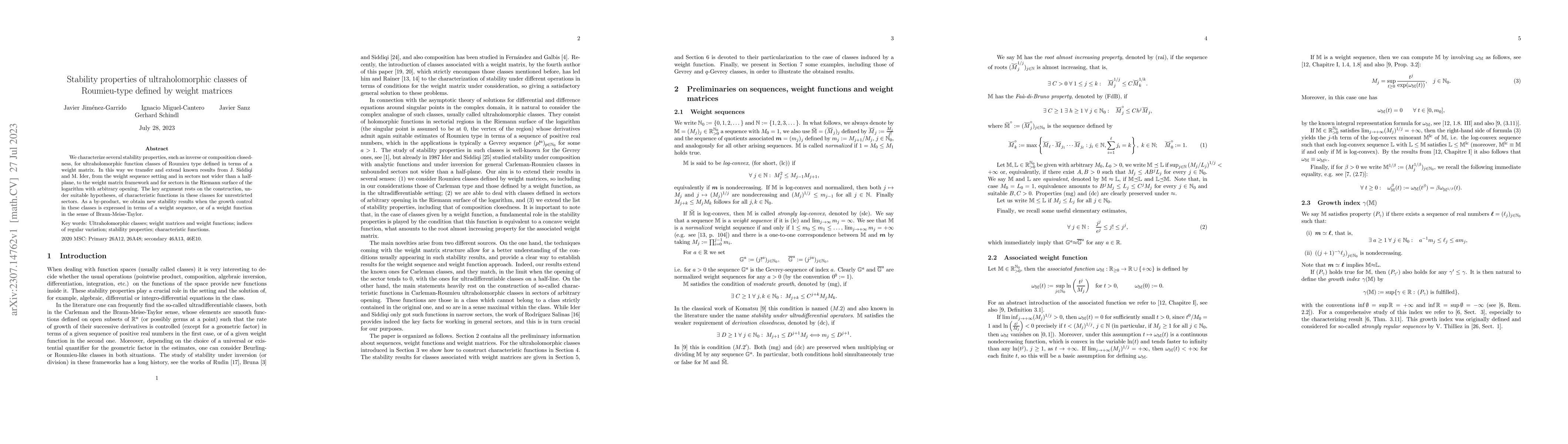 Thumbnail for Stability properties of ultraholomorphic classes of Roumieu-type defined
  by weight matrices