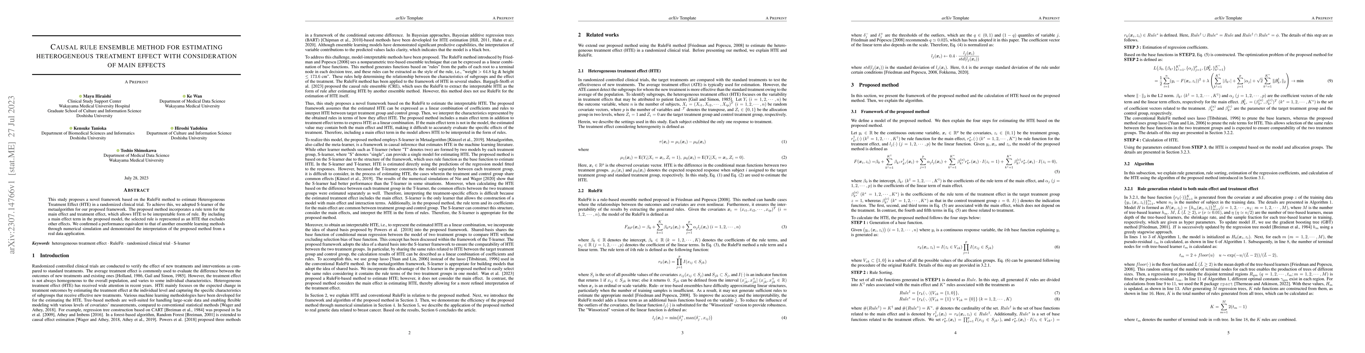 Thumbnail for Causal rule ensemble method for estimating heterogeneous treatment
  effect with consideration of main effects