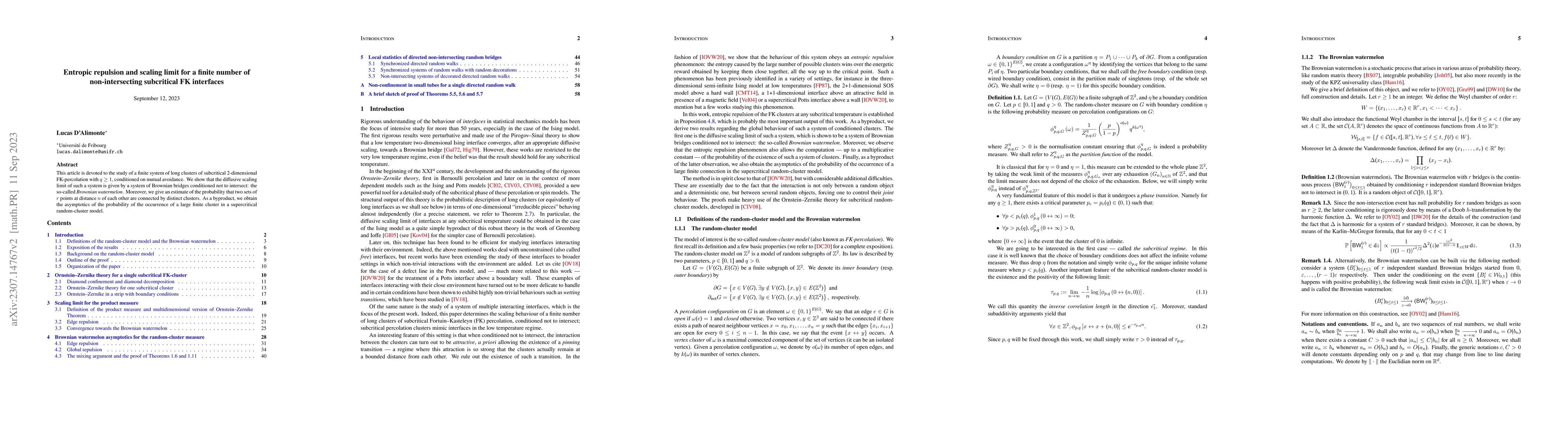 Thumbnail for Entropic repulsion and scaling limit for a finite number of
  non-intersecting subcritical FK interfaces