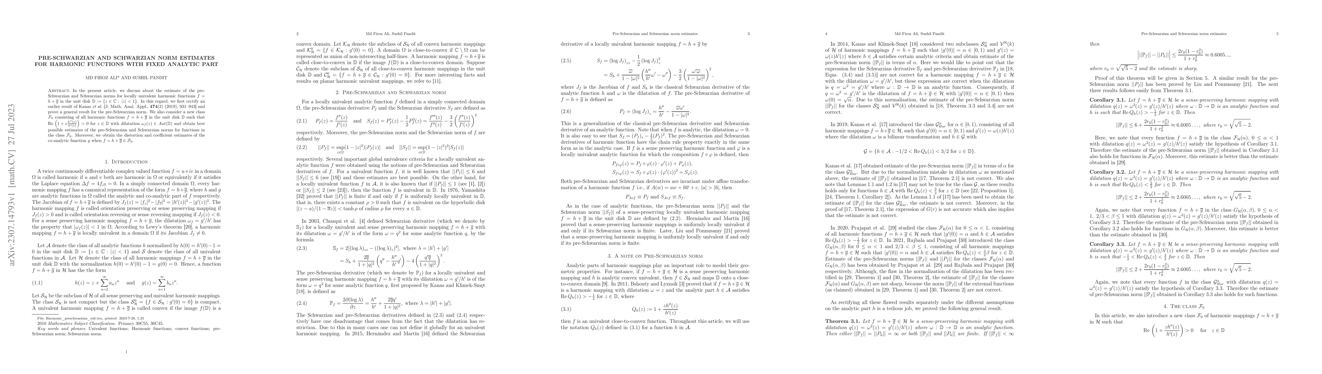 Thumbnail for Pre-Schwarzian and Schwarzian norm estimates for harmonic functions with
  fixed analytic part