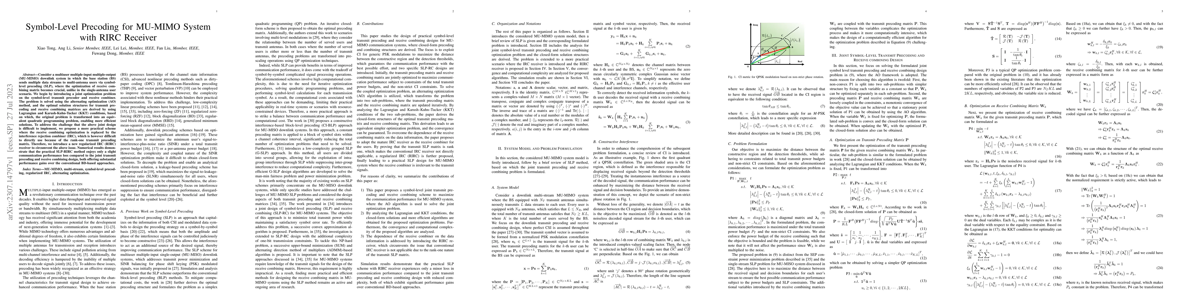 Thumbnail for Symbol-Level Precoding for MU-MIMO System with RIRC Receiver