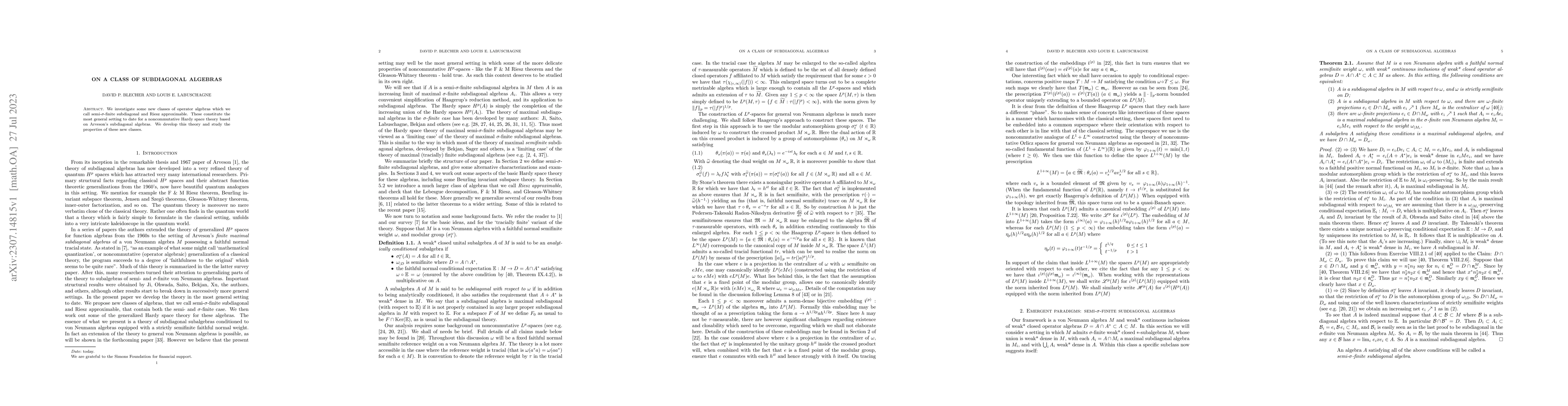 Thumbnail for On a class of subdiagonal algebras