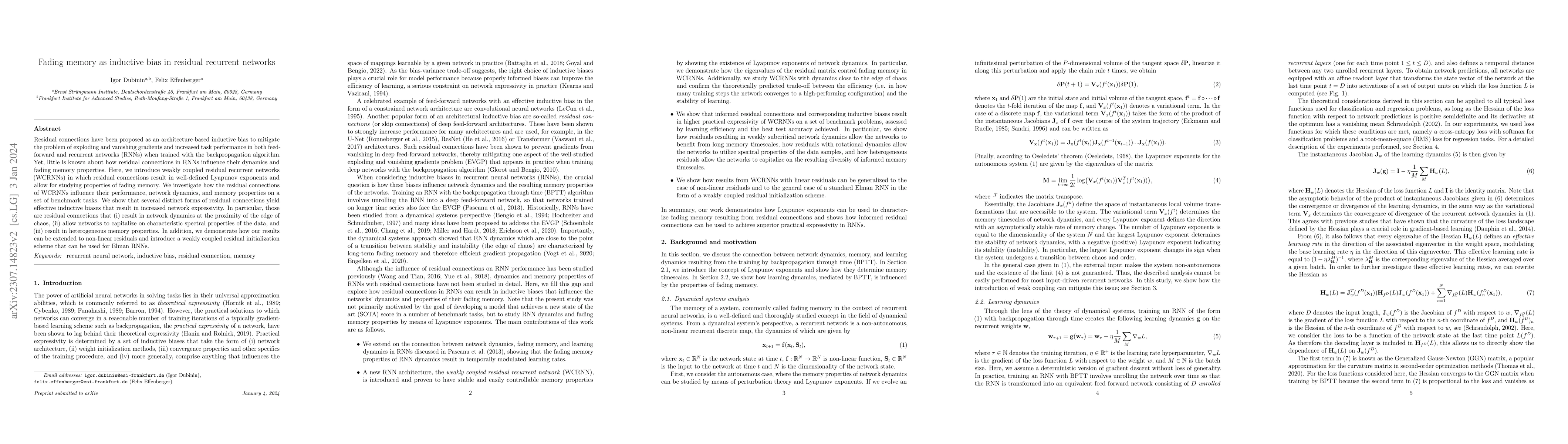 Thumbnail for Fading memory as inductive bias in residual recurrent networks