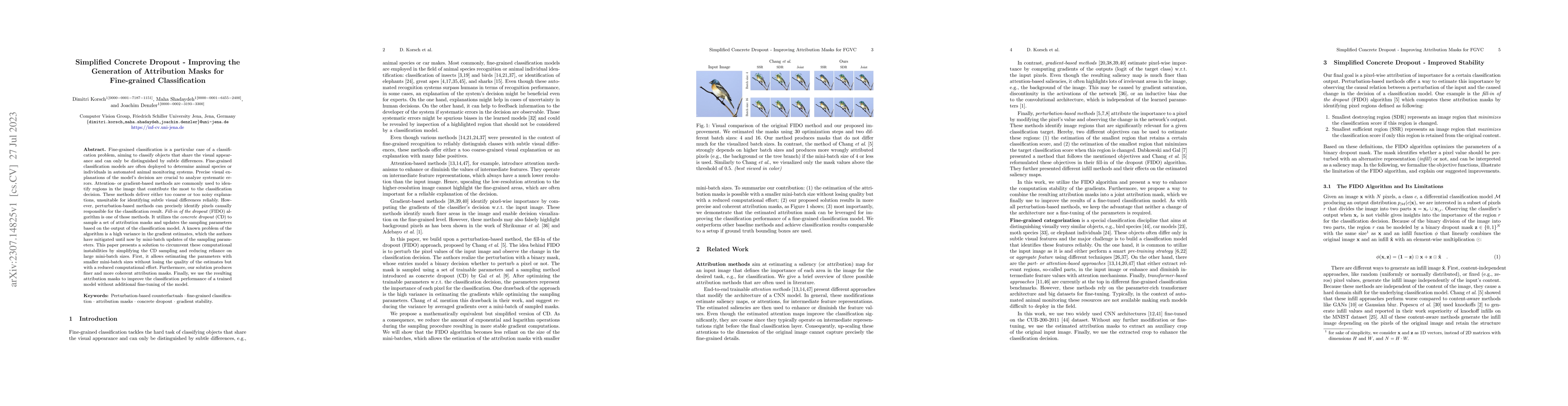 Thumbnail for Simplified Concrete Dropout -- Improving the Generation of Attribution
  Masks for Fine-grained Classification