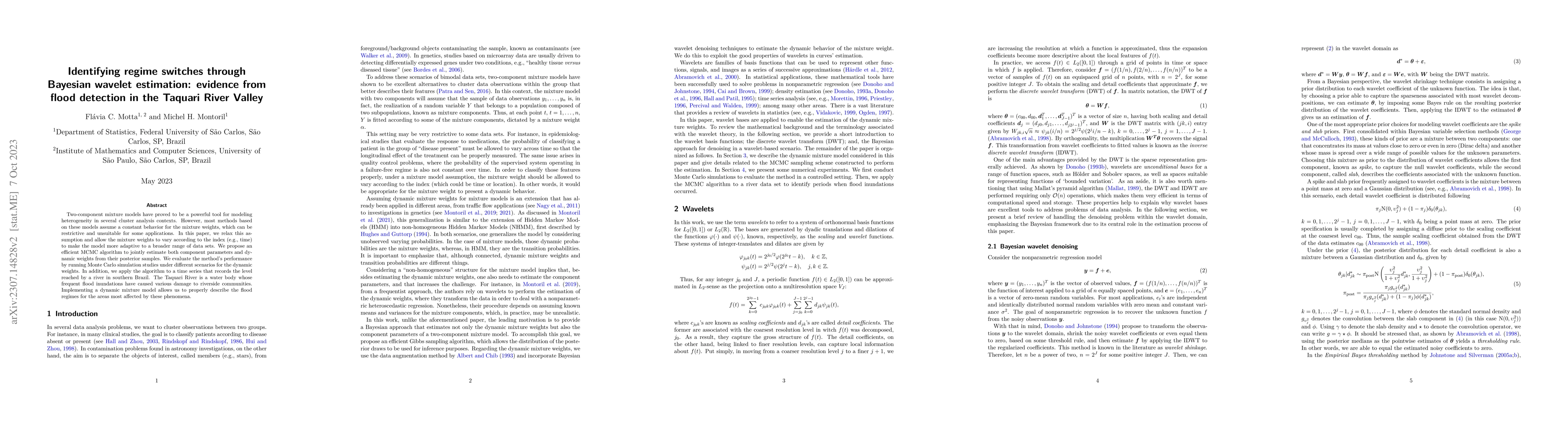 Thumbnail for Identifying regime switches through Bayesian wavelet estimation:
  evidence from flood detection in the Taquari River Valley