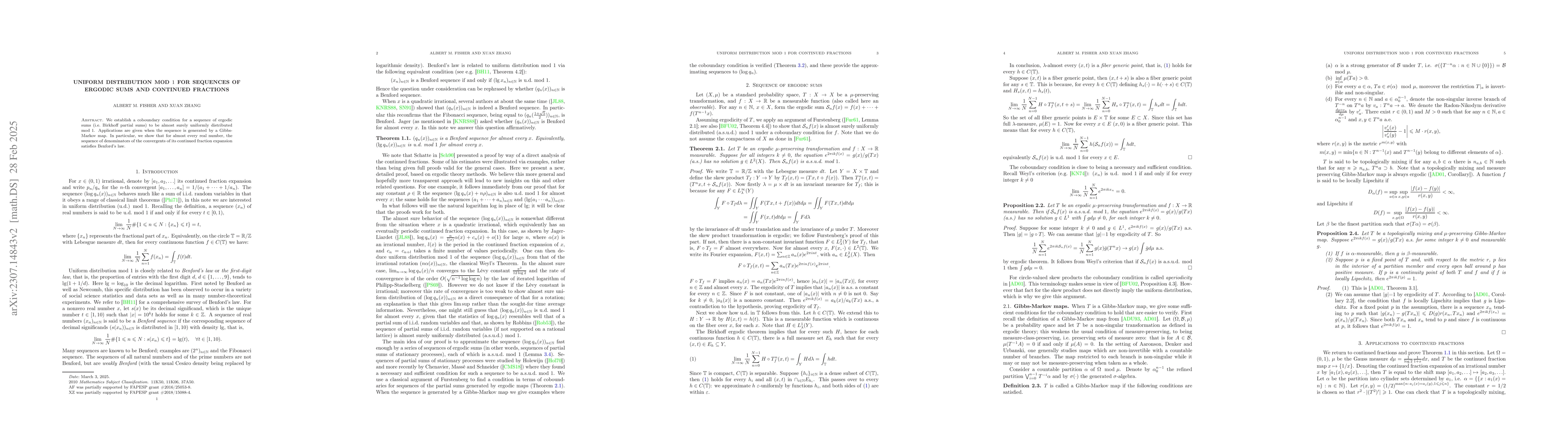 Thumbnail for Uniform distribution mod $1$ for sequences of ergodic sums and continued
  fractions