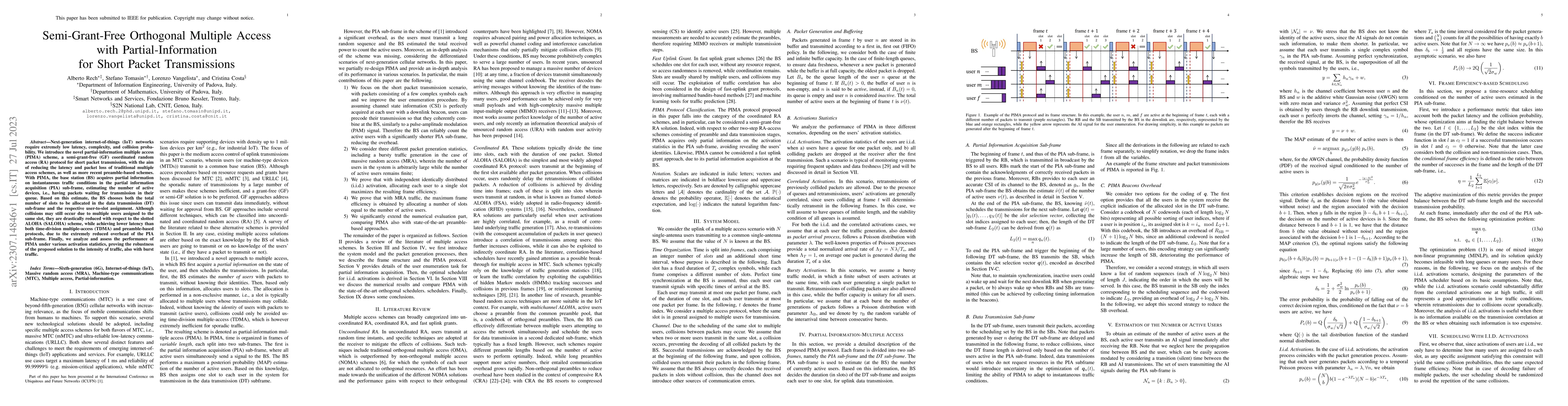 Thumbnail for Semi-Grant-Free Orthogonal Multiple Access with Partial-Information for
  Short Packet Transmissions