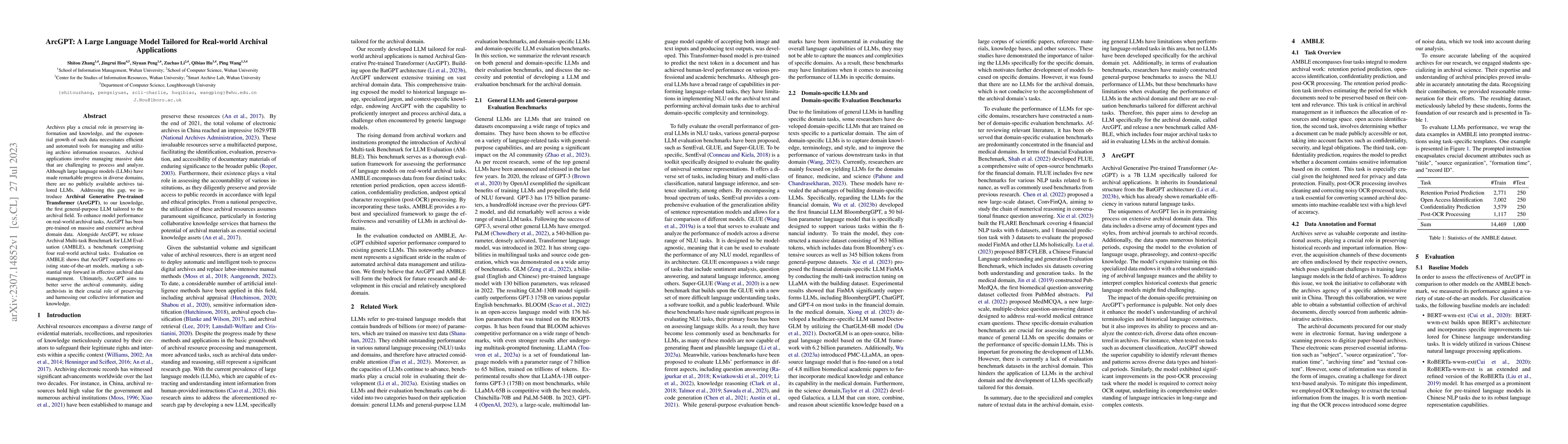 Thumbnail for ArcGPT: A Large Language Model Tailored for Real-world Archival
  Applications