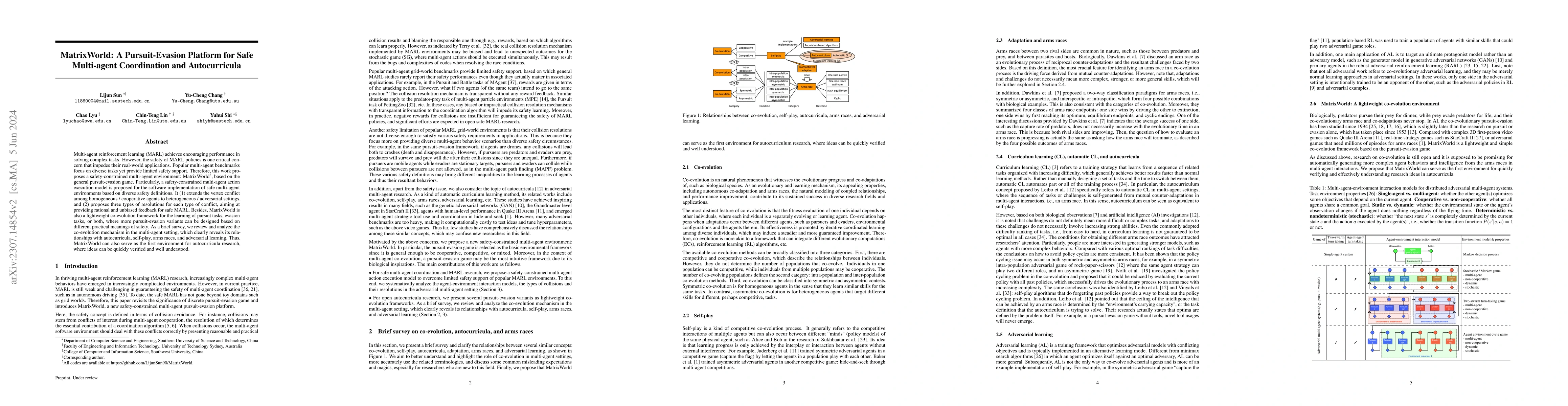 Thumbnail for MatrixWorld: A pursuit-evasion platform for safe multi-agent
  coordination and autocurricula