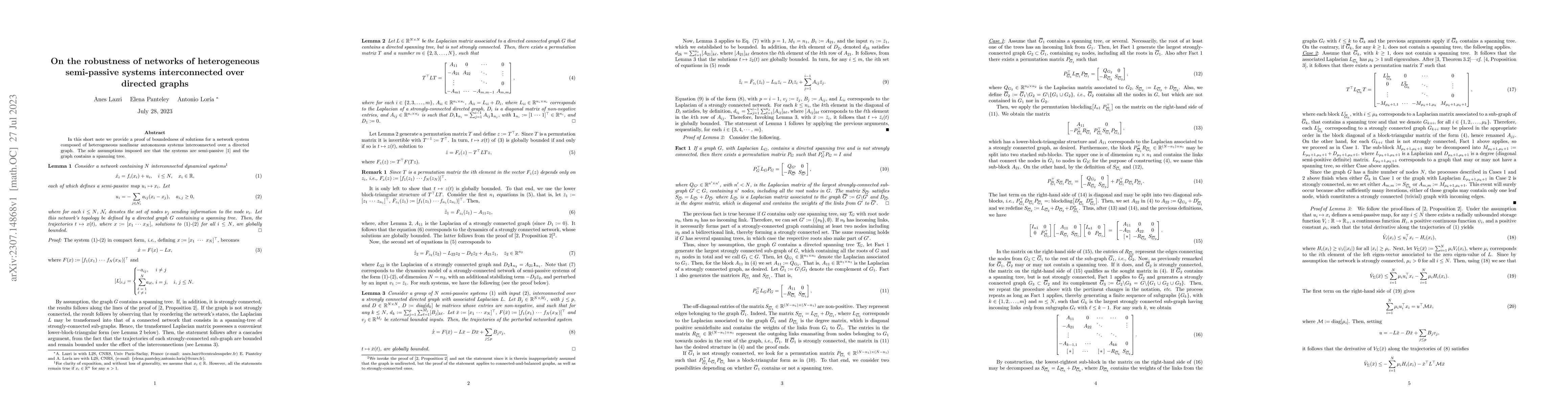 Thumbnail for On the robustness of networks of heterogeneous semi-passive systems
  interconnected over directed graphs