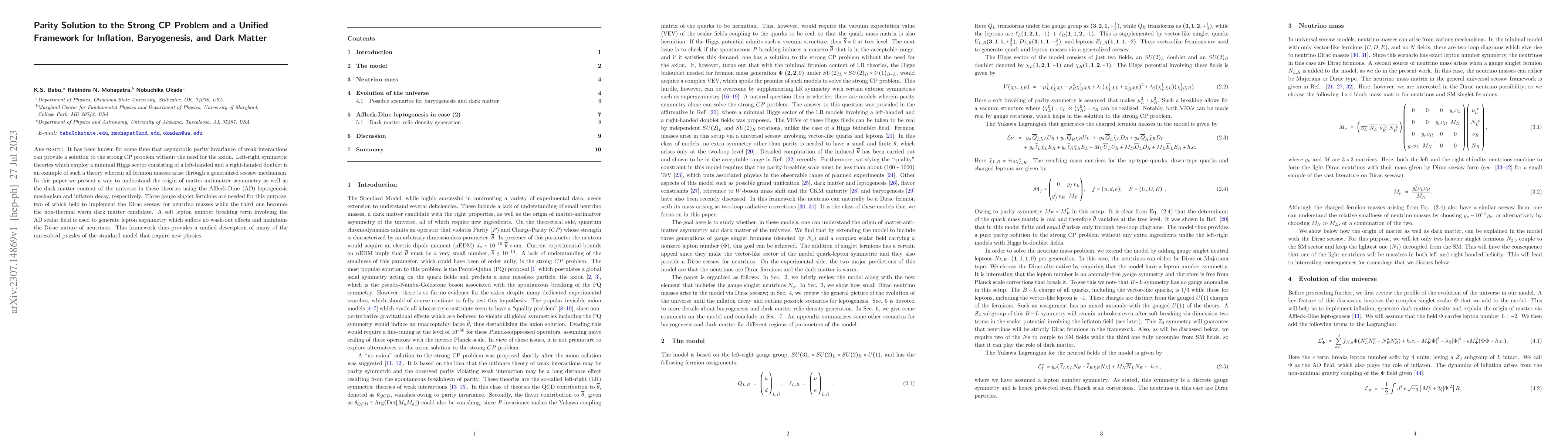 Thumbnail for Parity Solution to the Strong CP Problem and a Unified Framework for
  Inflation, Baryogenesis, and Dark Matter