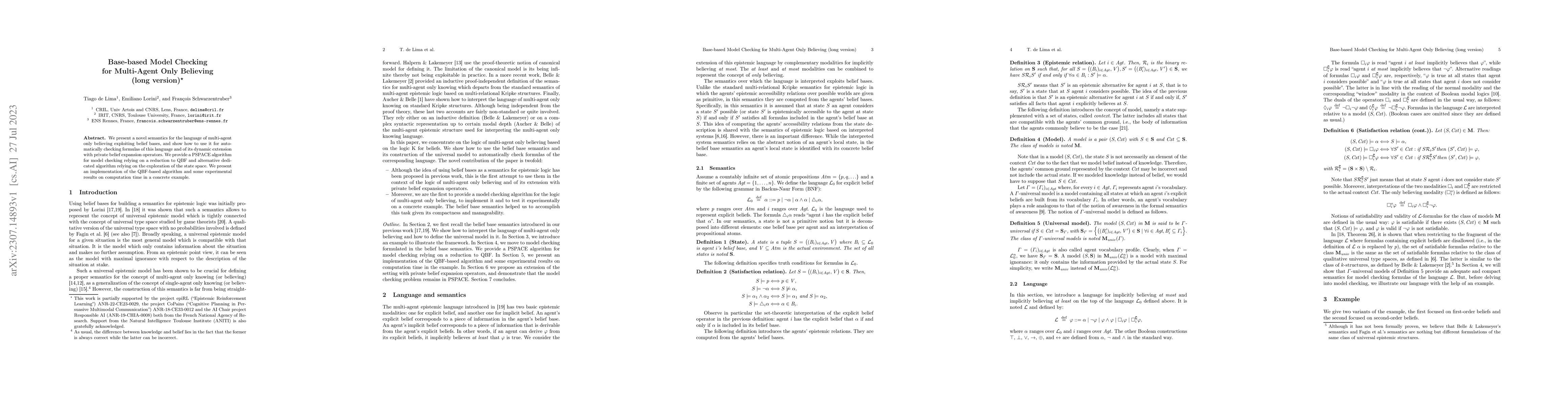 Thumbnail for Base-based Model Checking for Multi-Agent Only Believing (long version)