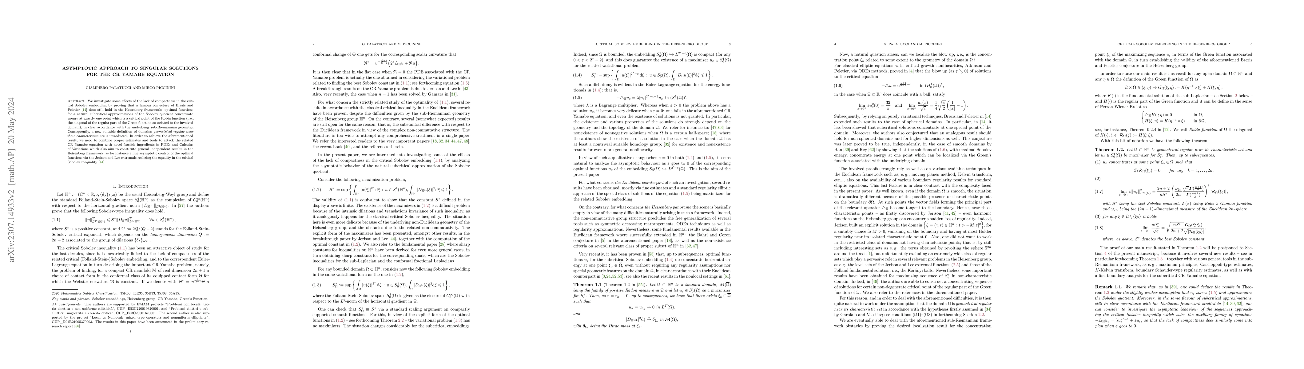 Thumbnail for Asymptotic approach to singular solutions for the CR Yamabe equation
