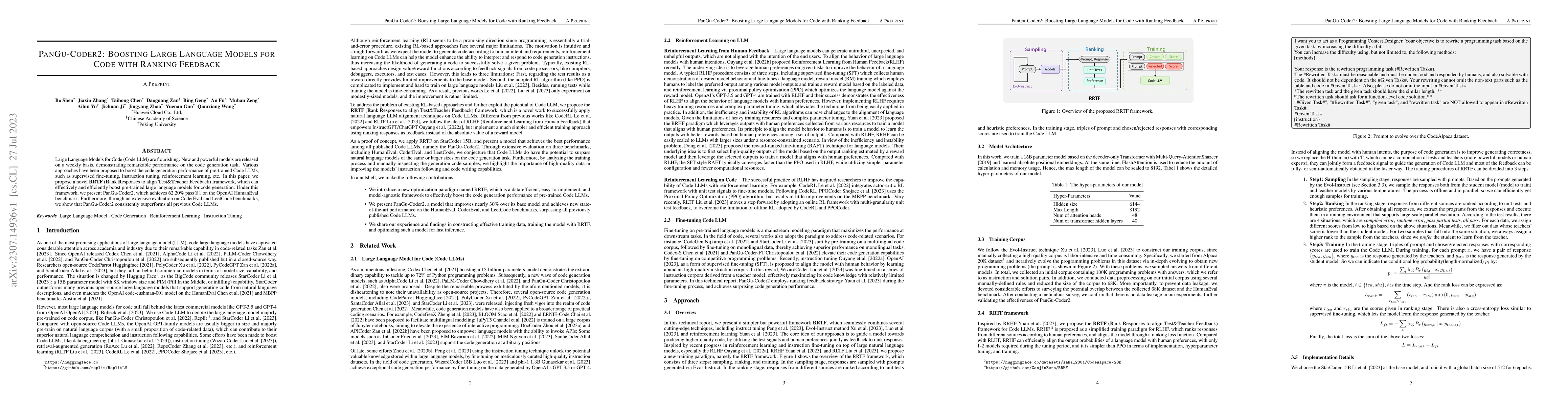 Thumbnail for PanGu-Coder2: Boosting Large Language Models for Code with Ranking
  Feedback