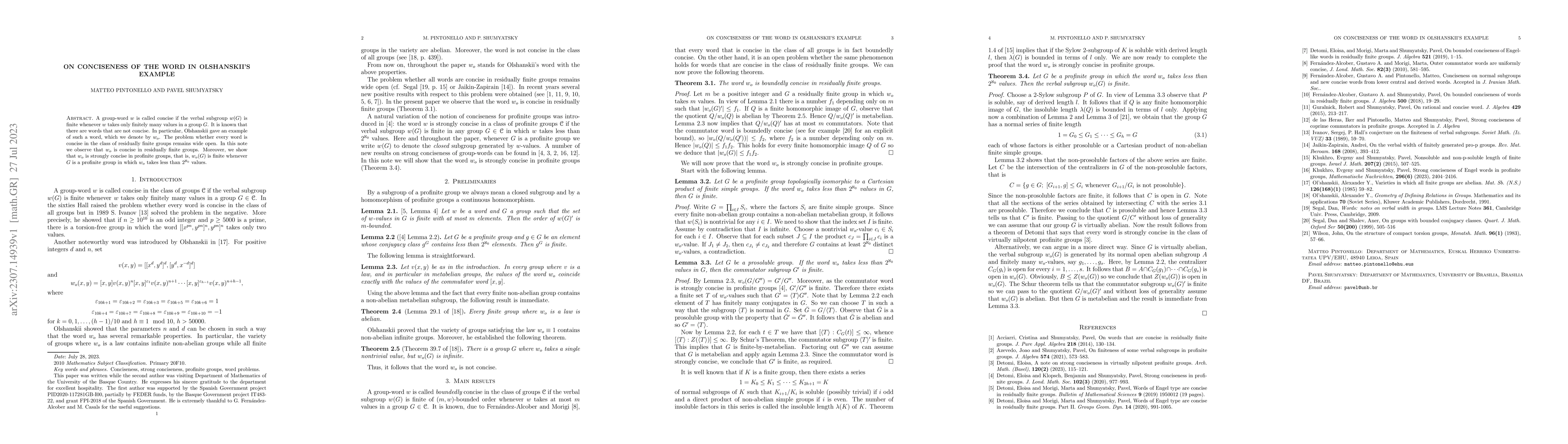 Thumbnail for On conciseness of the word in Olshanskii's example