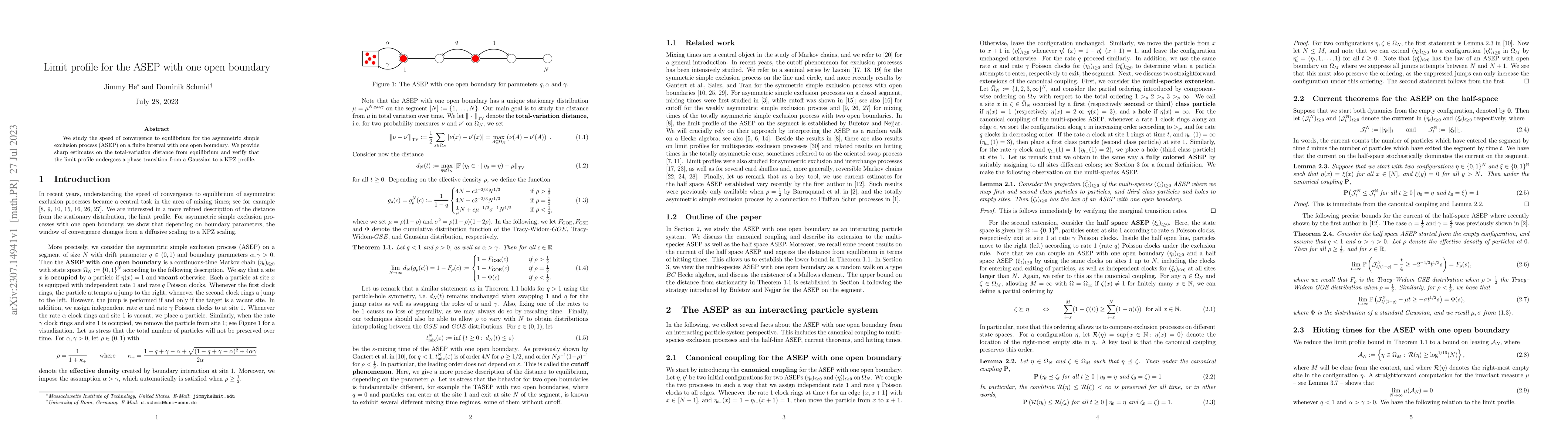 Thumbnail for Limit profile for the ASEP with one open boundary
